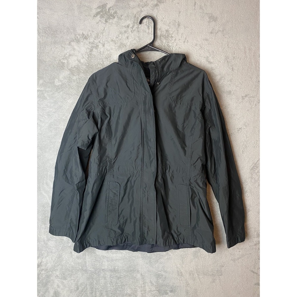L.L Bean Women's M Reg Windbreaker Jacket Black Hooded Pockets